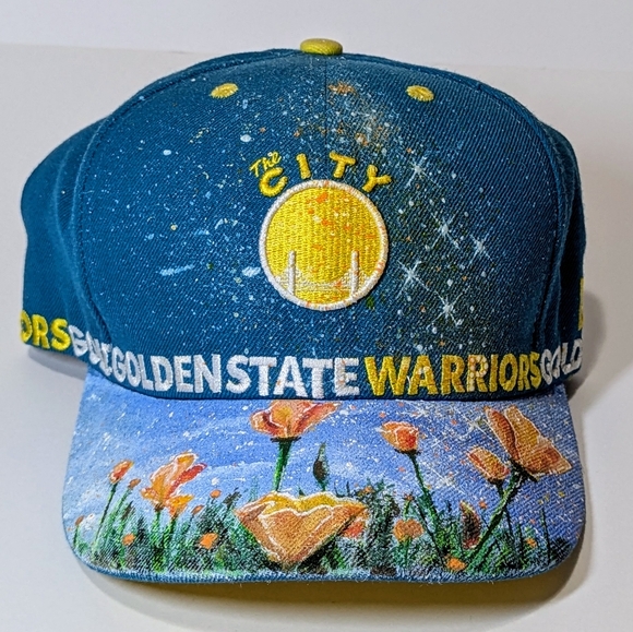 1 of 1 Custom Painted Golden State Warriors Hat - Picture 2 of 3